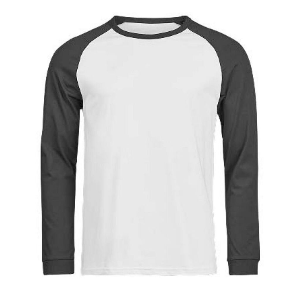 Tee Jays Mens Unlabeled Baseball Long-Sleeved T-Shirt / White/Black